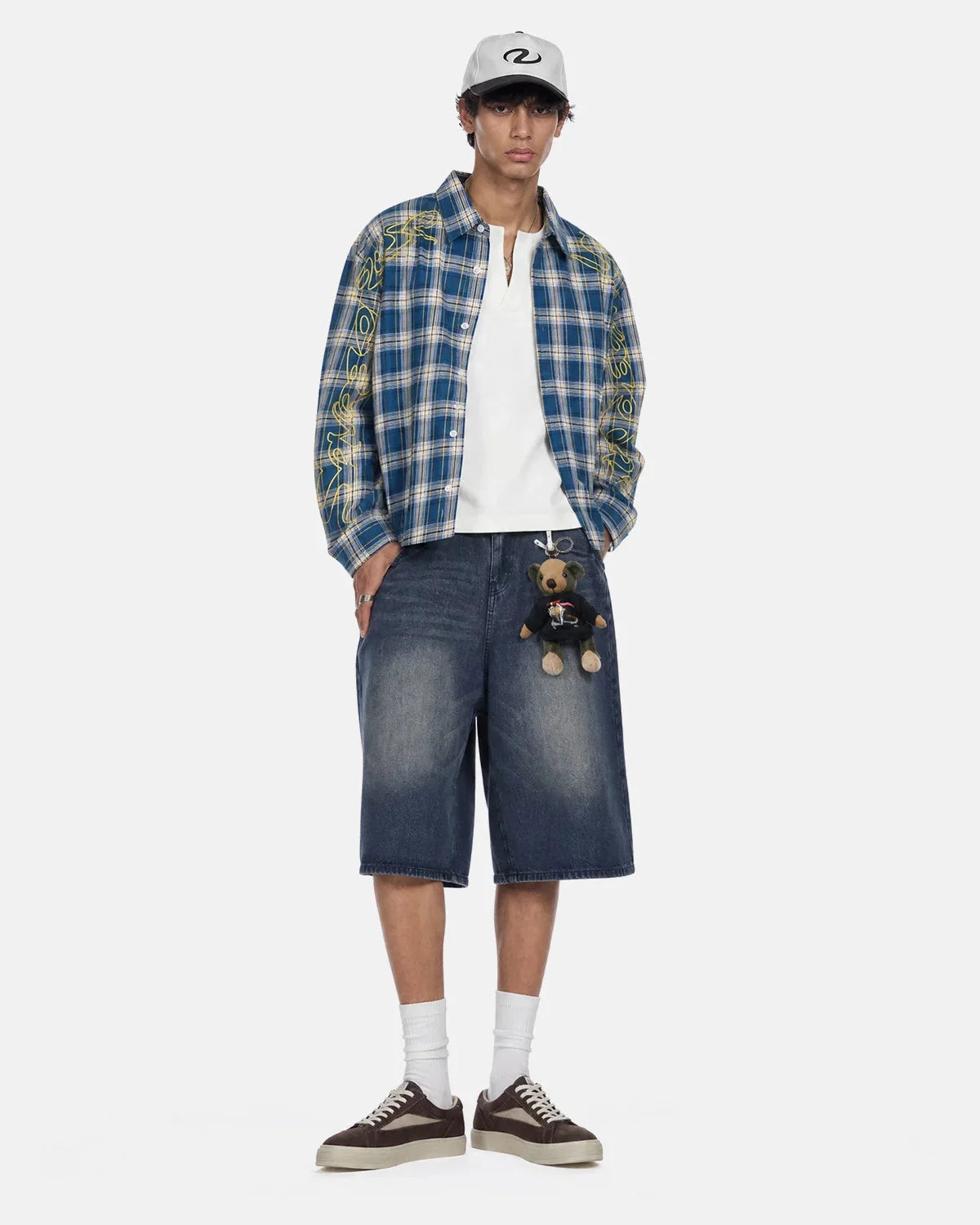 Omygoods Abstract Line Plaid Shirt