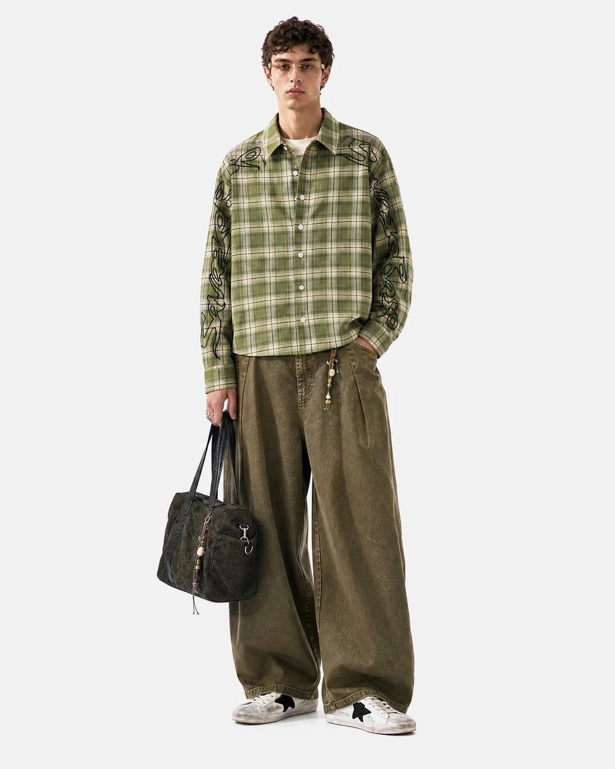 Omygoods Abstract Line Plaid Shirt