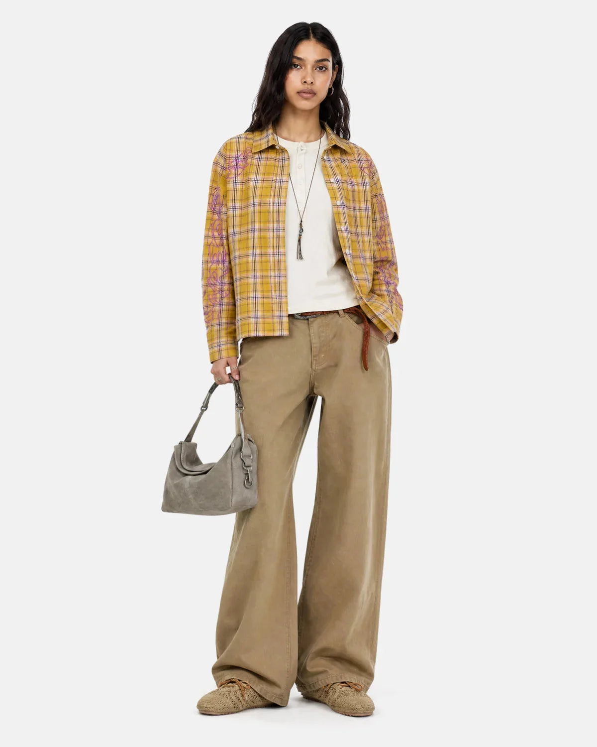 Omygoods Abstract Line Plaid Shirt