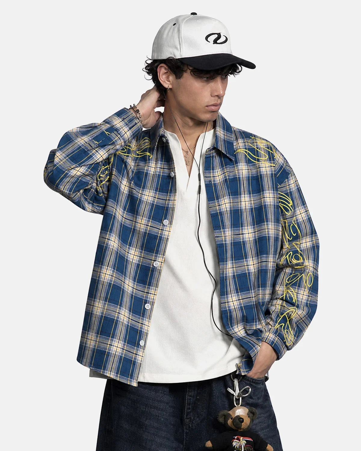 Omygoods Abstract Line Plaid Shirt
