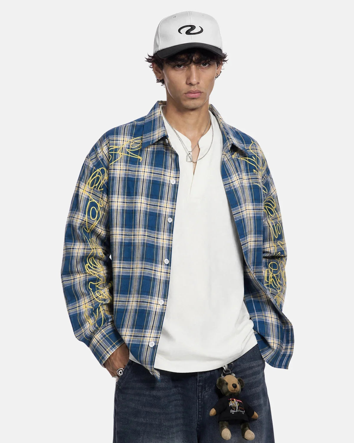 Omygoods Abstract Line Plaid Shirt
