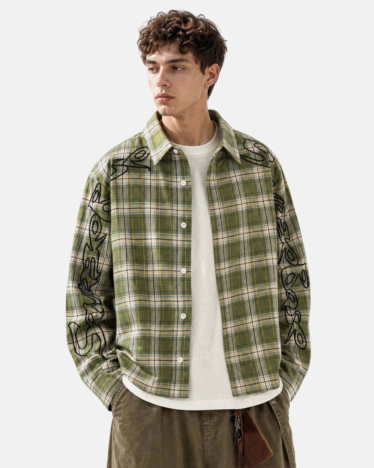 Omygoods Abstract Line Plaid Shirt