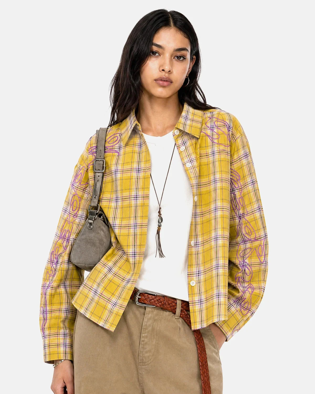 Omygoods Abstract Line Plaid Shirt