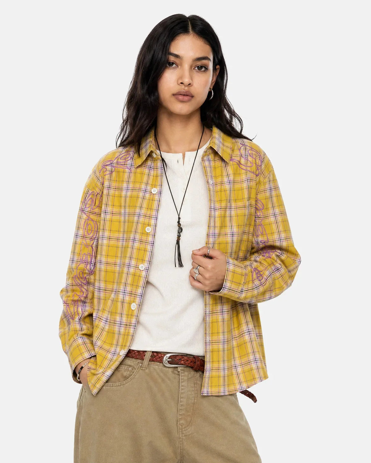 Omygoods Abstract Line Plaid Shirt