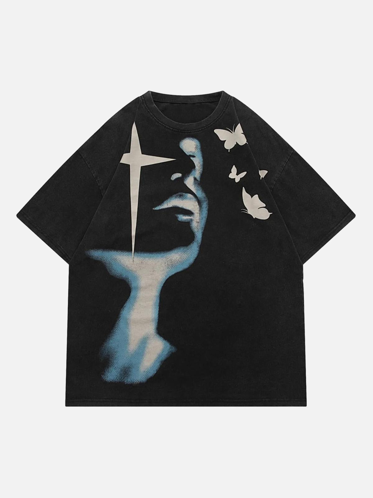 Omygoods Abstract Portrait Print T-Shirt