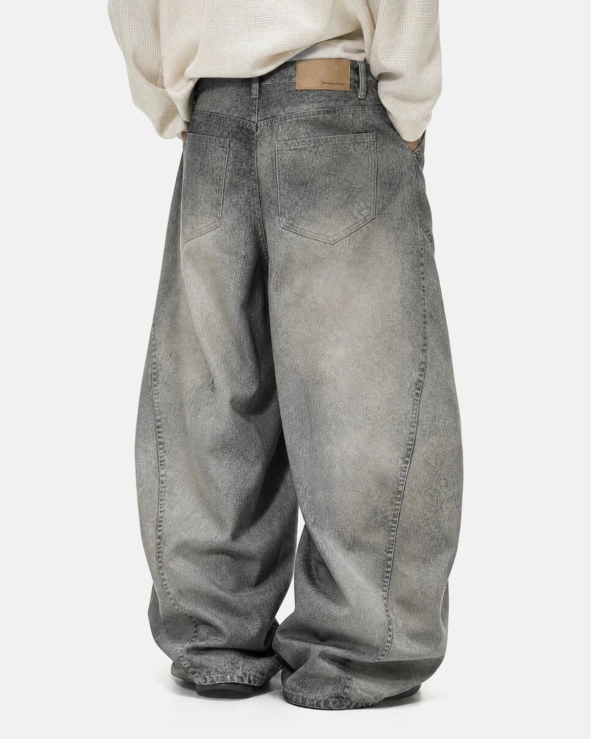 Omygoods Gray Acid Wash Barrel Jeans