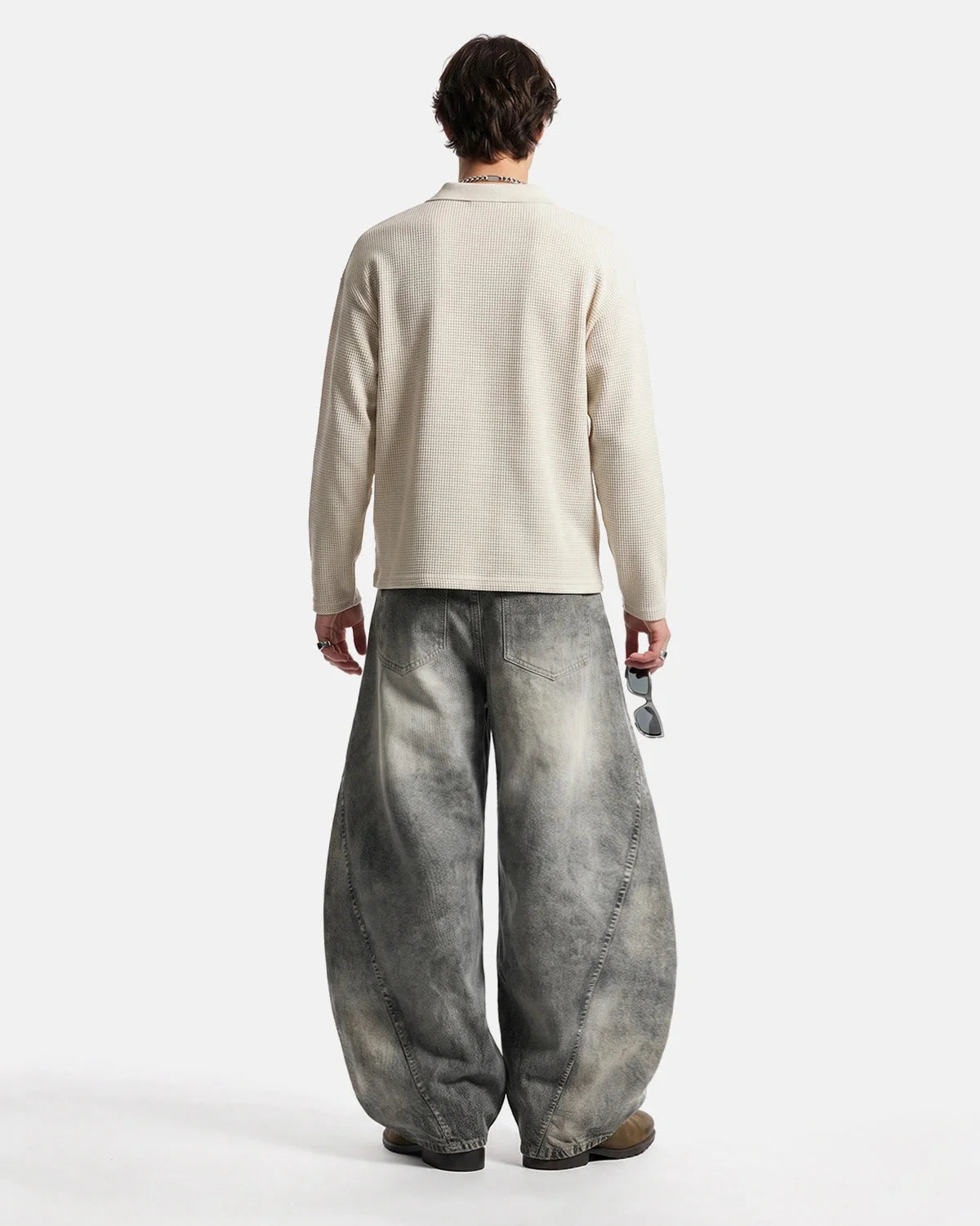 Omygoods Gray Acid Wash Barrel Jeans