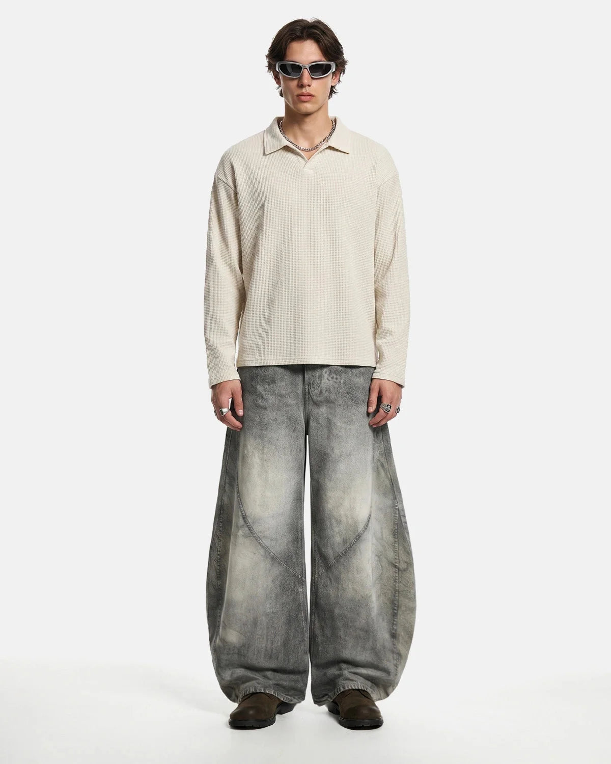 Omygoods Gray Acid Wash Barrel Jeans