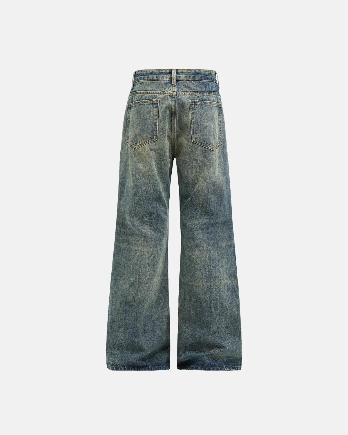 Omygoods Acid Wash Beaded Studded Flared Baggy Jeans