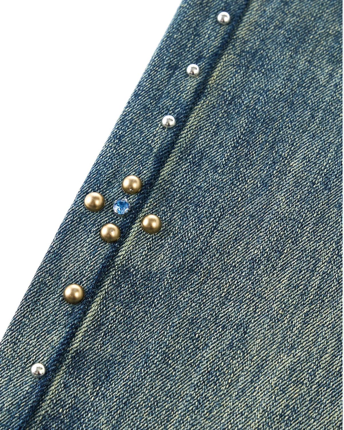 Omygoods Acid Wash Beaded Studded Flared Baggy Jeans