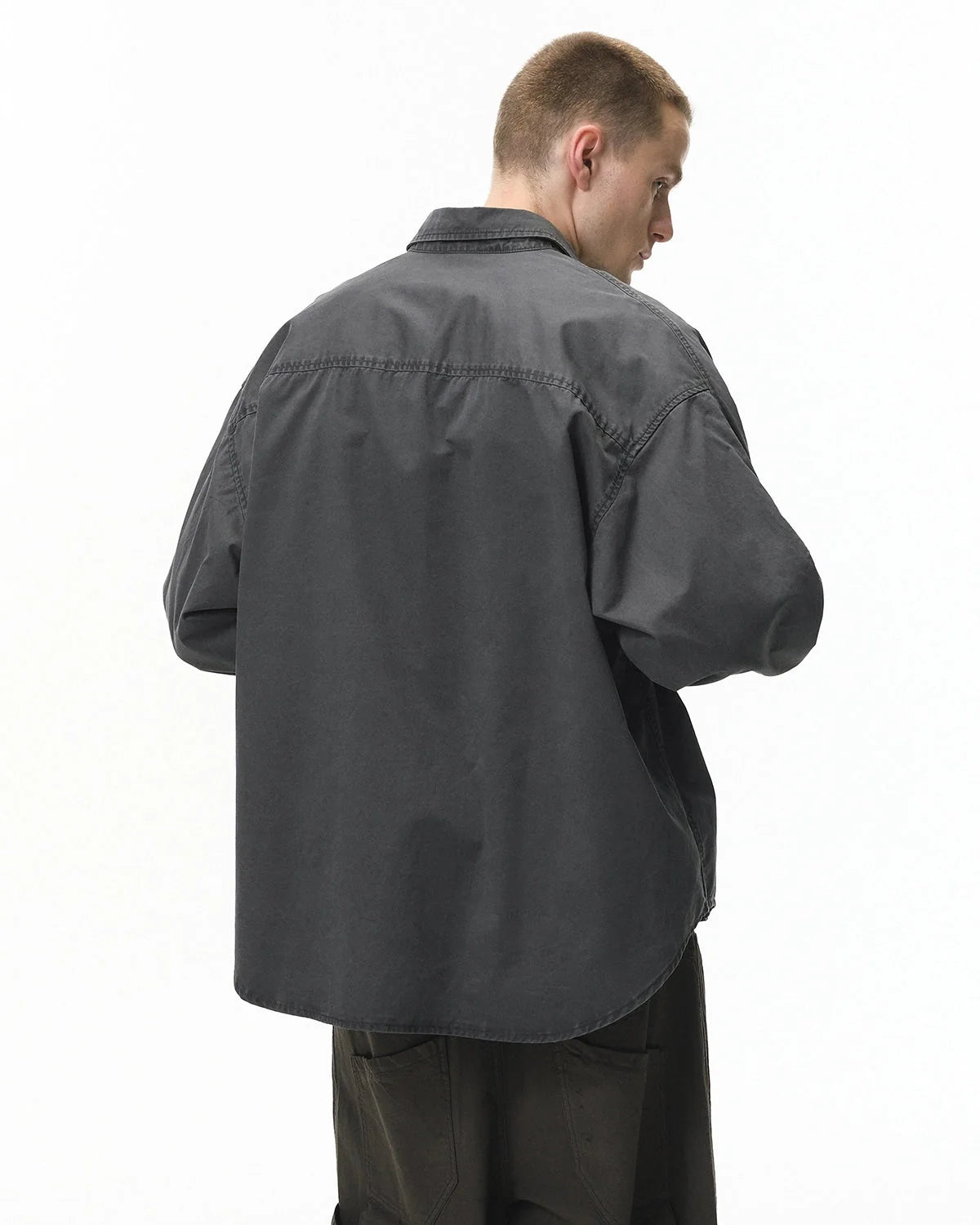 Omygoods Acid Wash Cargo Shirt Jacket