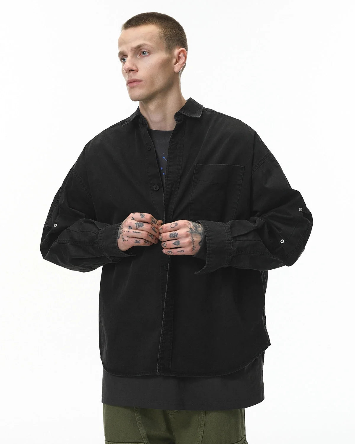 Omygoods Acid Wash Cargo Shirt Jacket