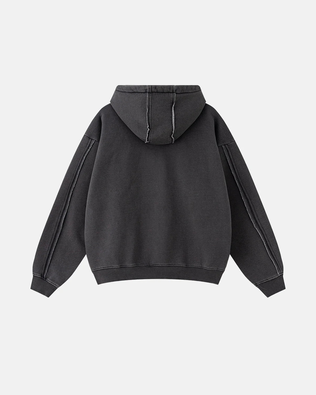 Omygoods Washed Raw Edge Boxy Zip Up Hoodie