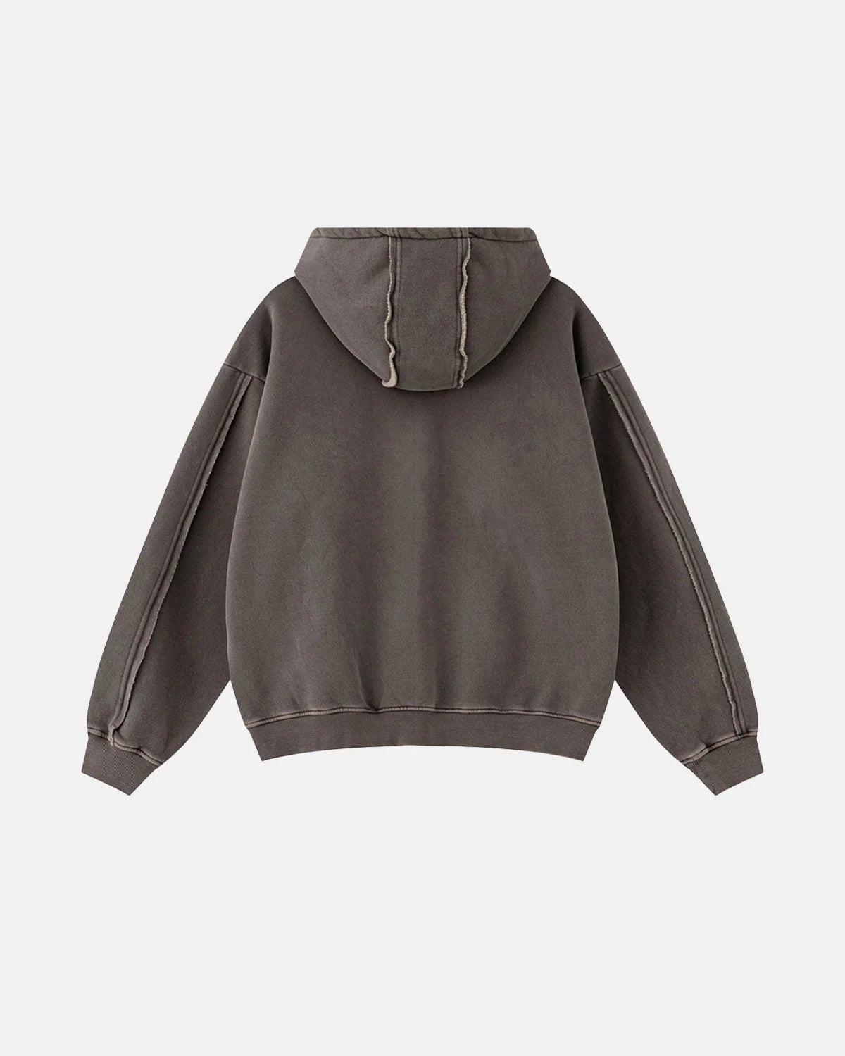 Omygoods Washed Raw Edge Boxy Zip Up Hoodie