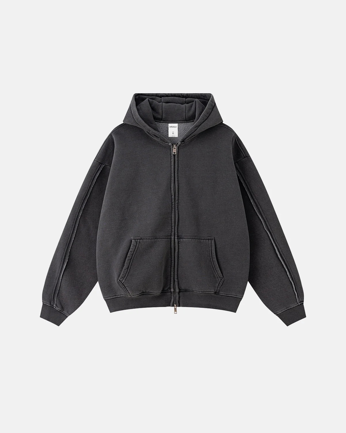 Omygoods Washed Raw Edge Boxy Zip Up Hoodie