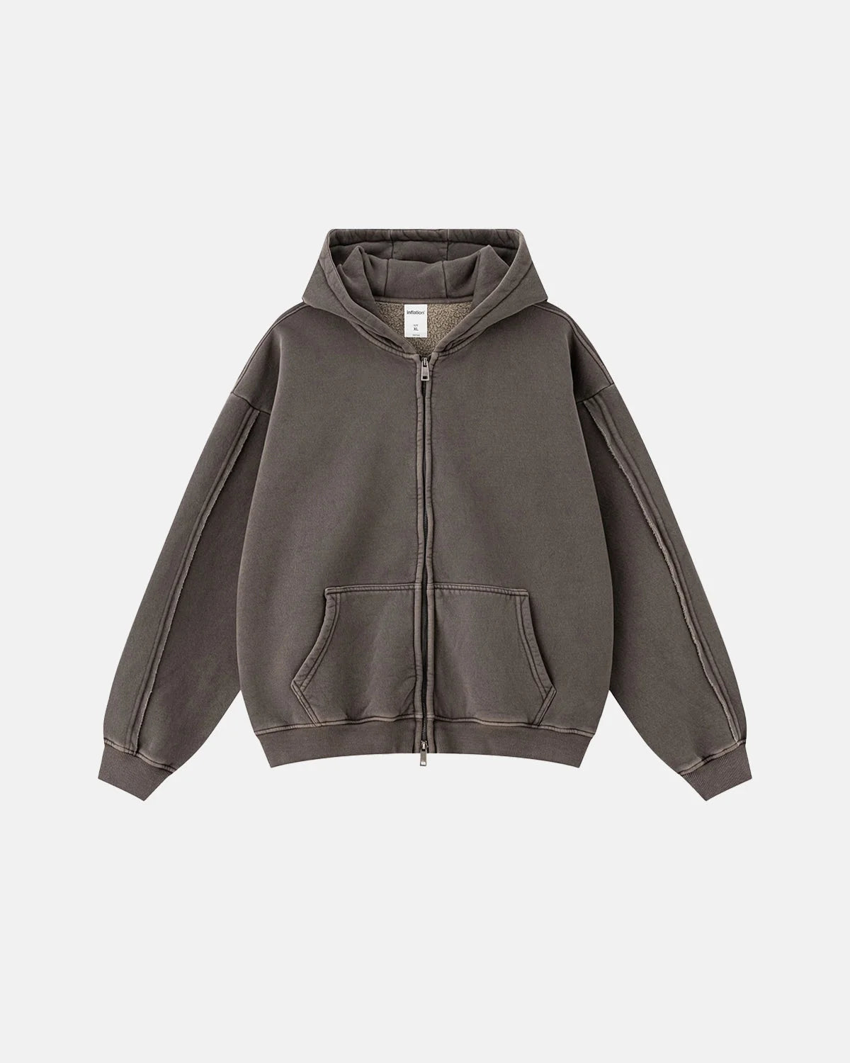 Omygoods Washed Raw Edge Boxy Zip Up Hoodie