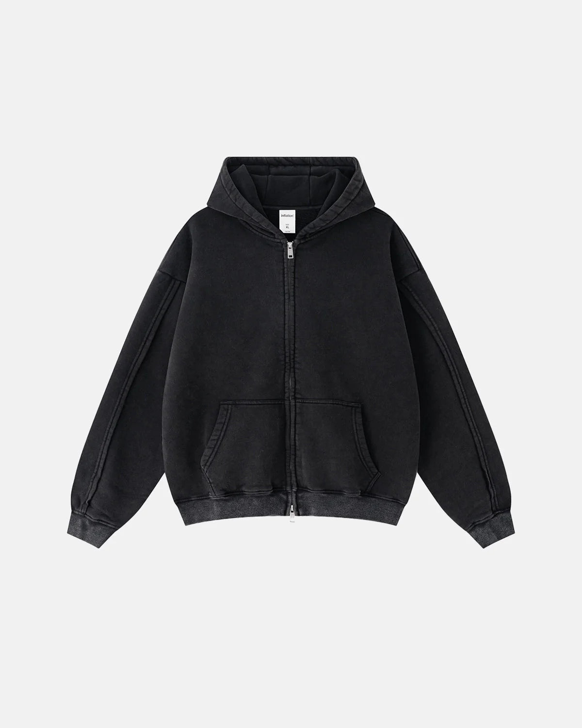 Omygoods Washed Raw Edge Boxy Zip Up Hoodie
