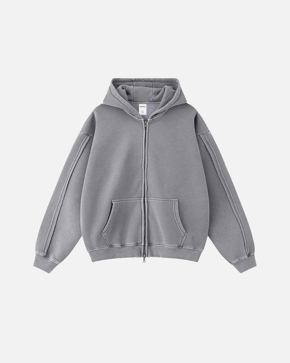 Omygoods Washed Raw Edge Boxy Zip Up Hoodie