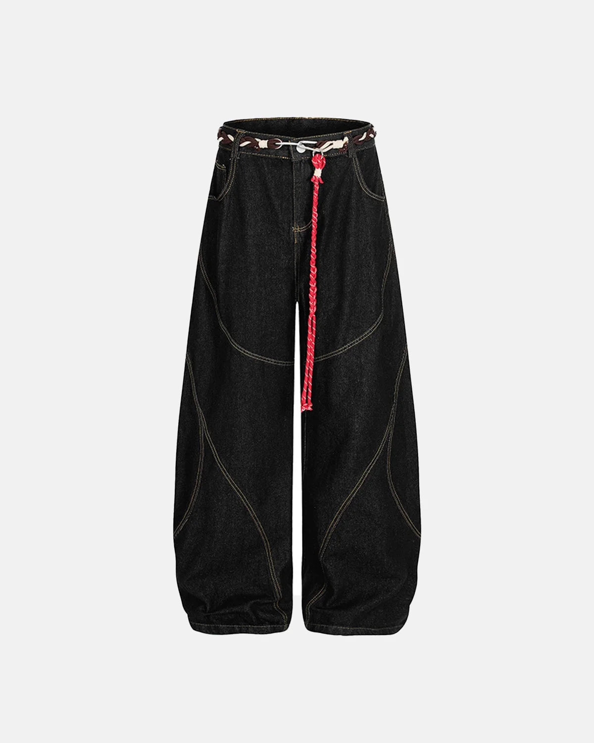 Omygoods Acid Wash Stitching Baggy Jeans