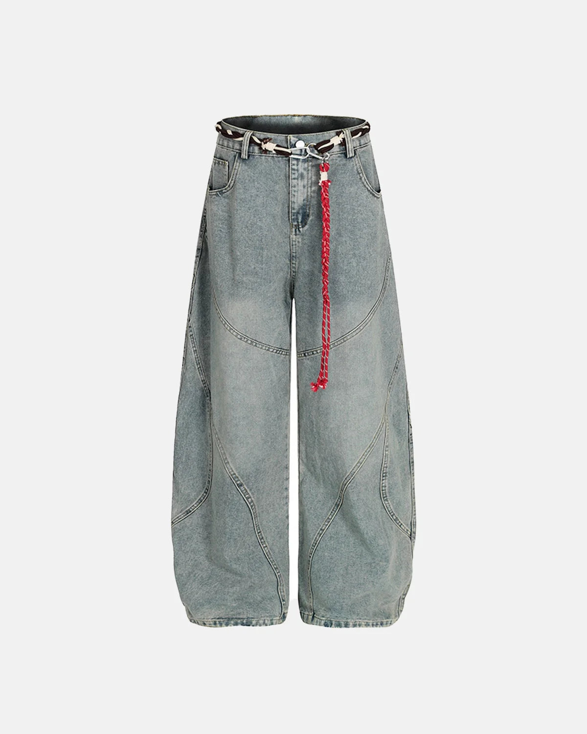 Omygoods Acid Wash Stitching Baggy Jeans