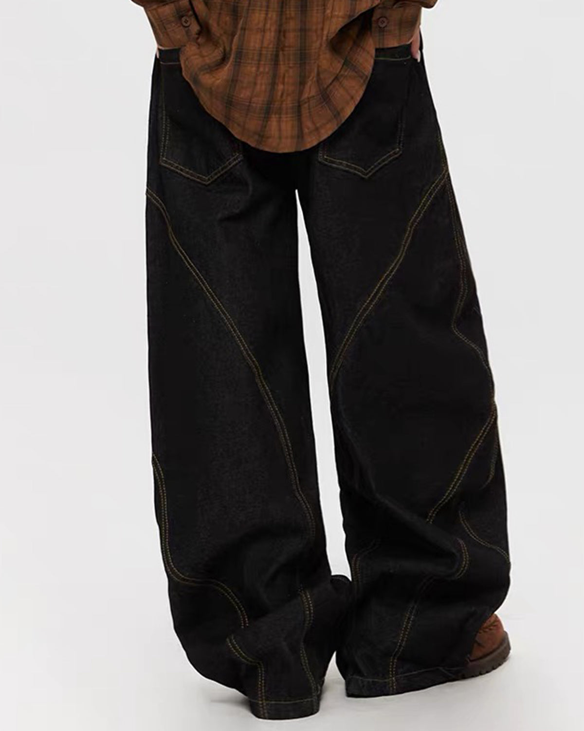 Omygoods Acid Wash Stitching Baggy Jeans