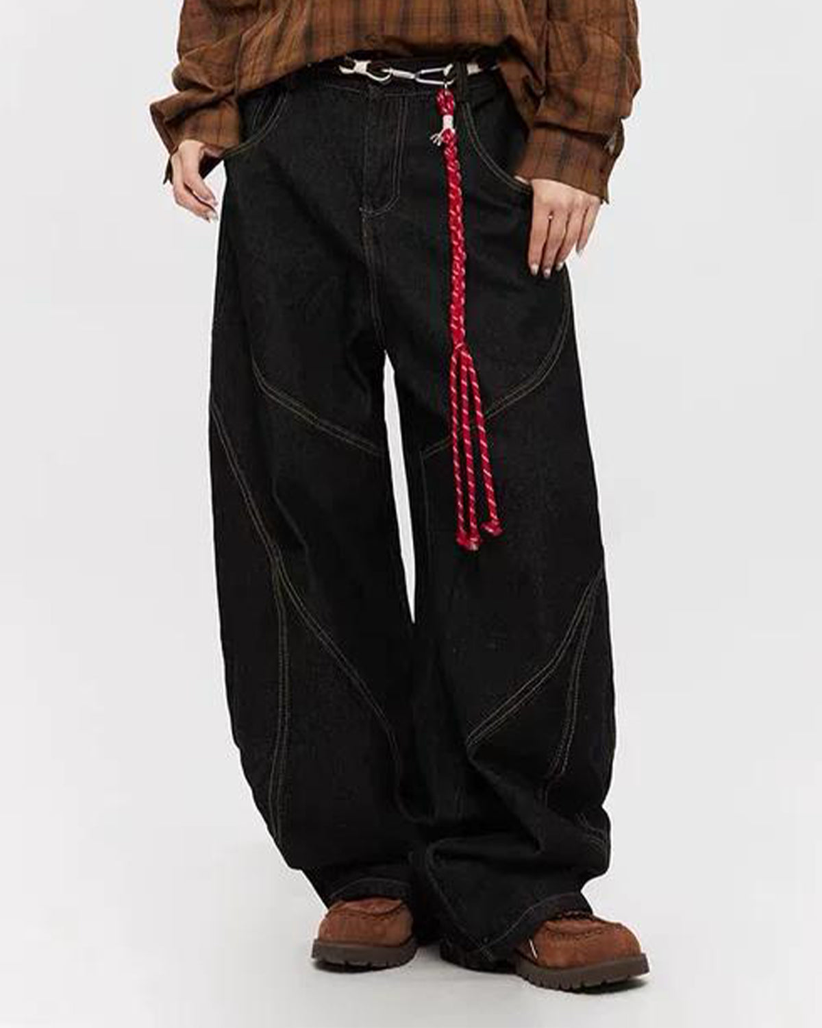 Omygoods Acid Wash Stitching Baggy Jeans