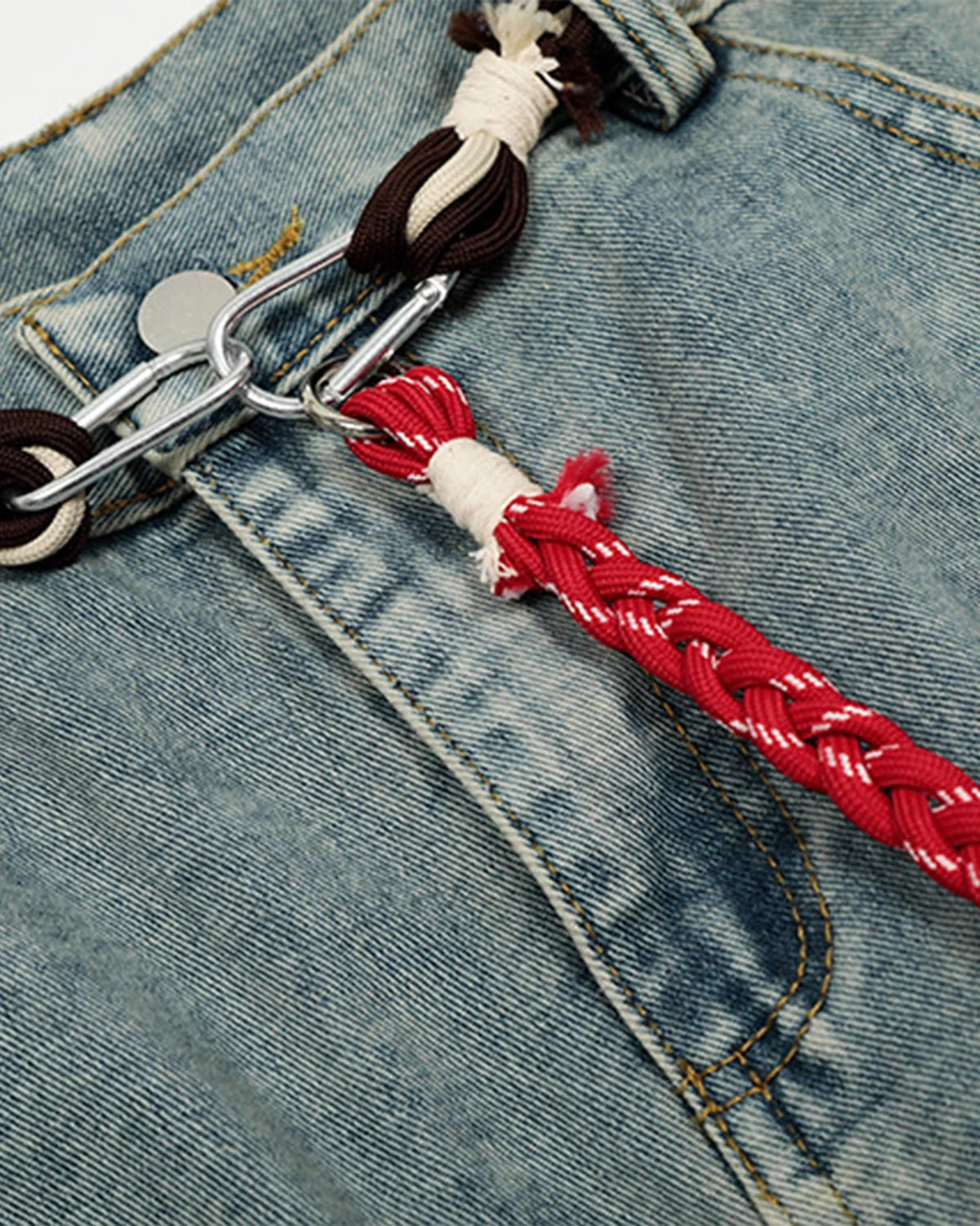 Omygoods Acid Wash Stitching Baggy Jeans