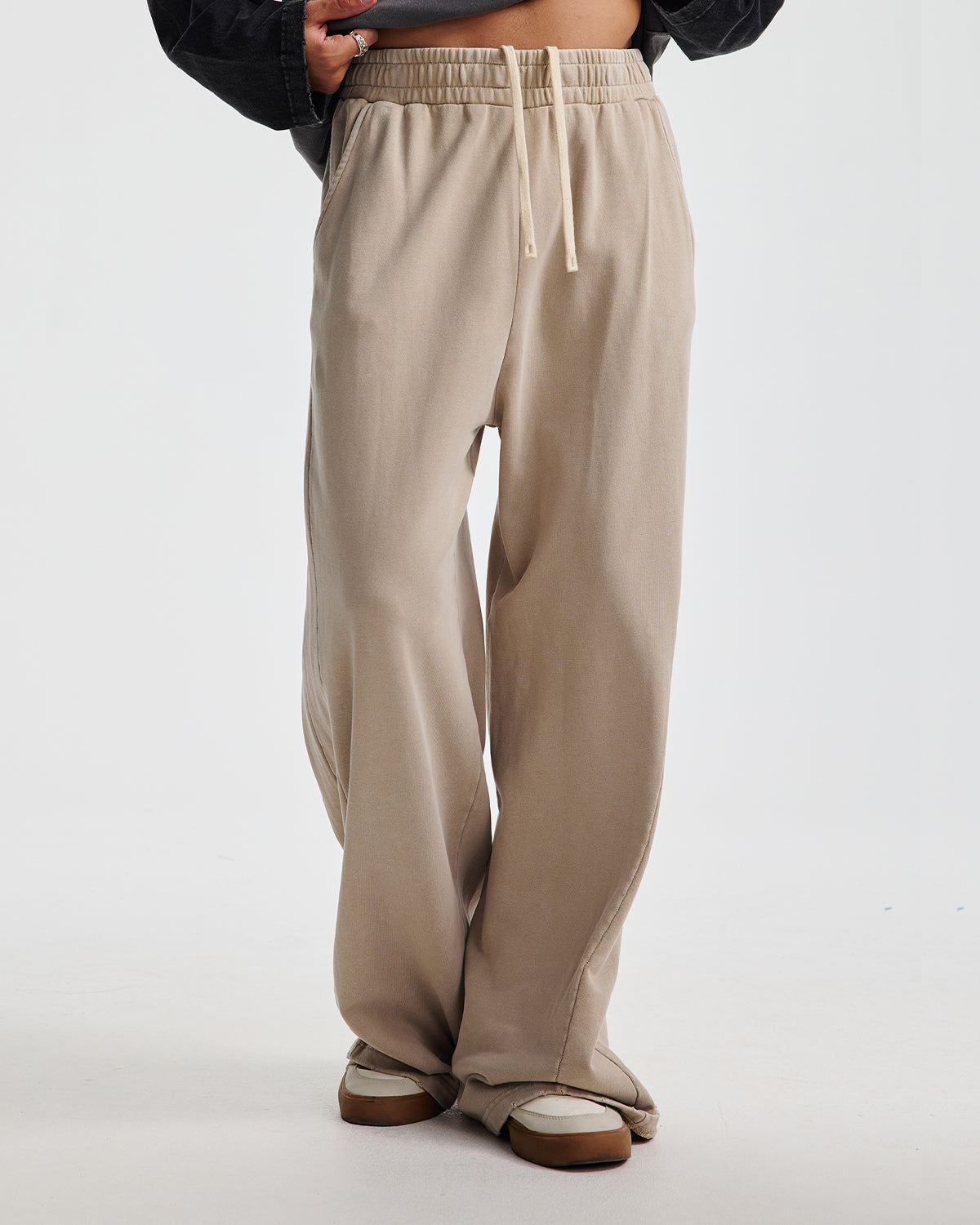 Omygoods Acid Wash Stitching Straight Leg Sweatpant