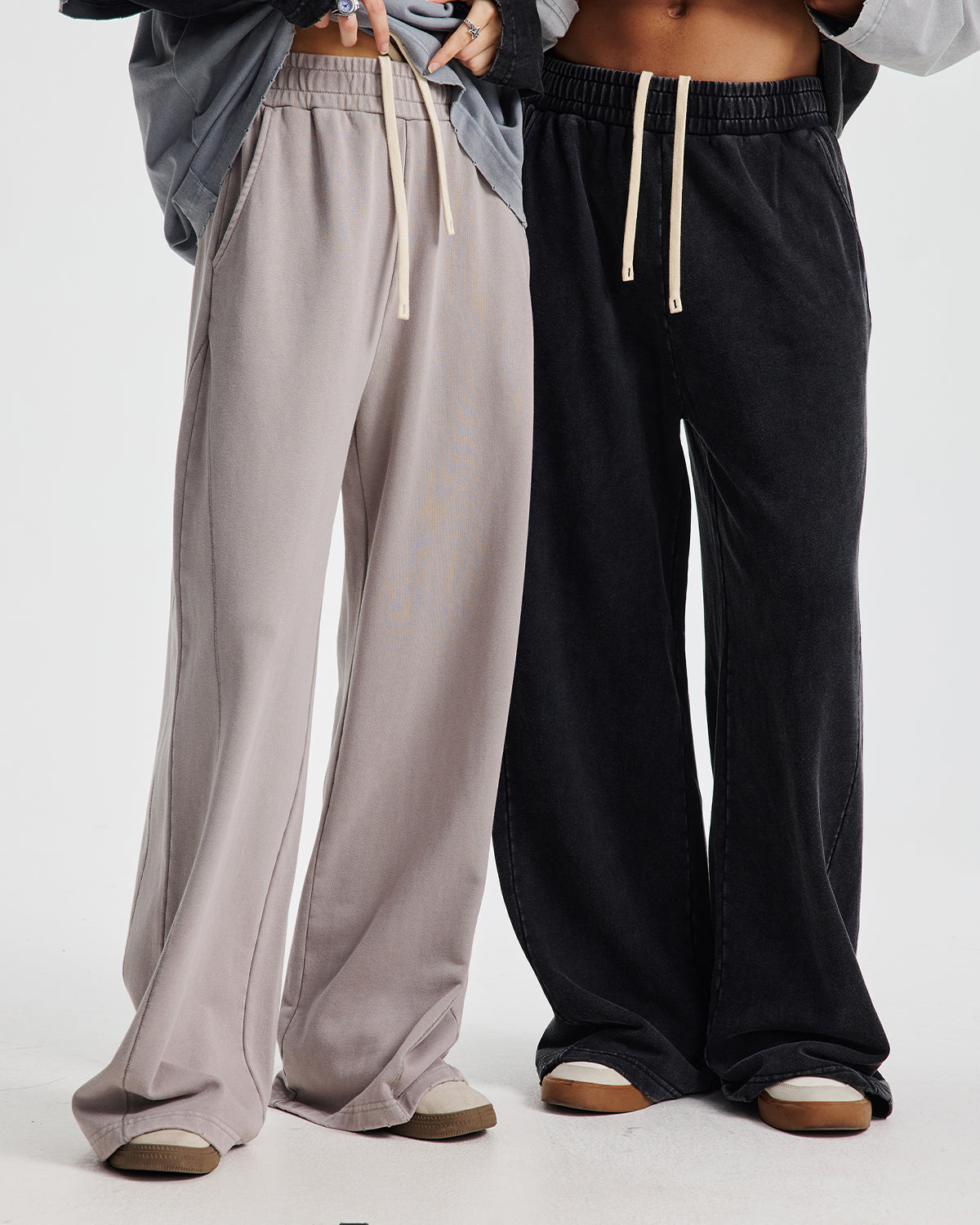 Omygoods Acid Wash Stitching Straight Leg Sweatpant