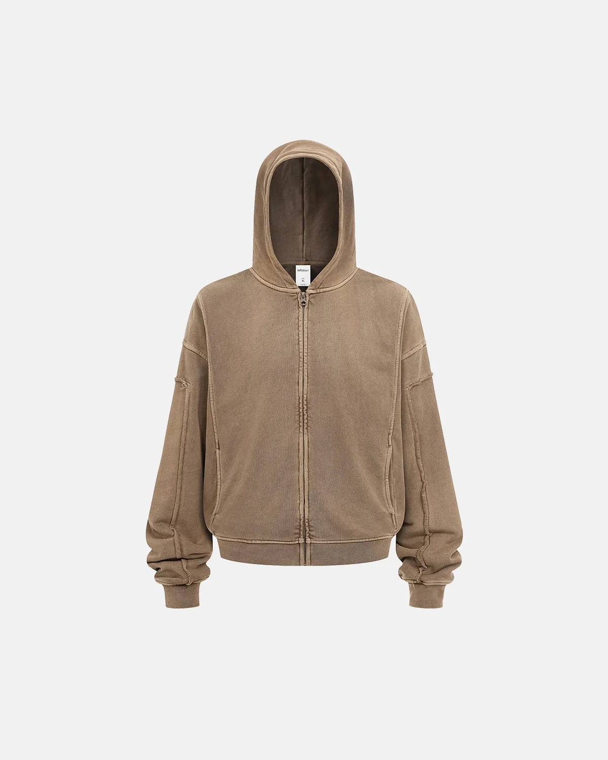 Omygoods Acid Wash Stitching Zip Up Hoodie