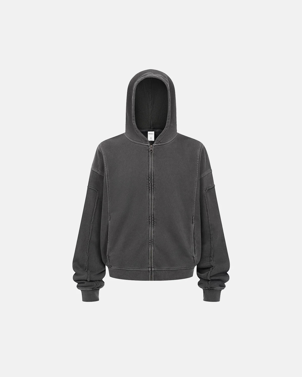 Omygoods Acid Wash Stitching Zip Up Hoodie