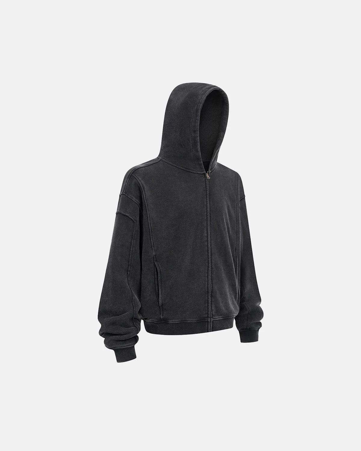 Omygoods Acid Wash Stitching Zip Up Hoodie