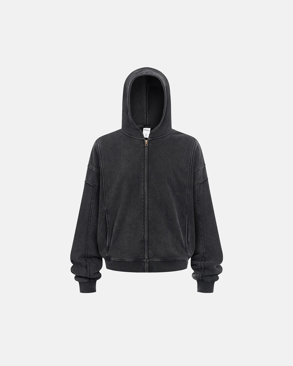 Omygoods Acid Wash Stitching Zip Up Hoodie