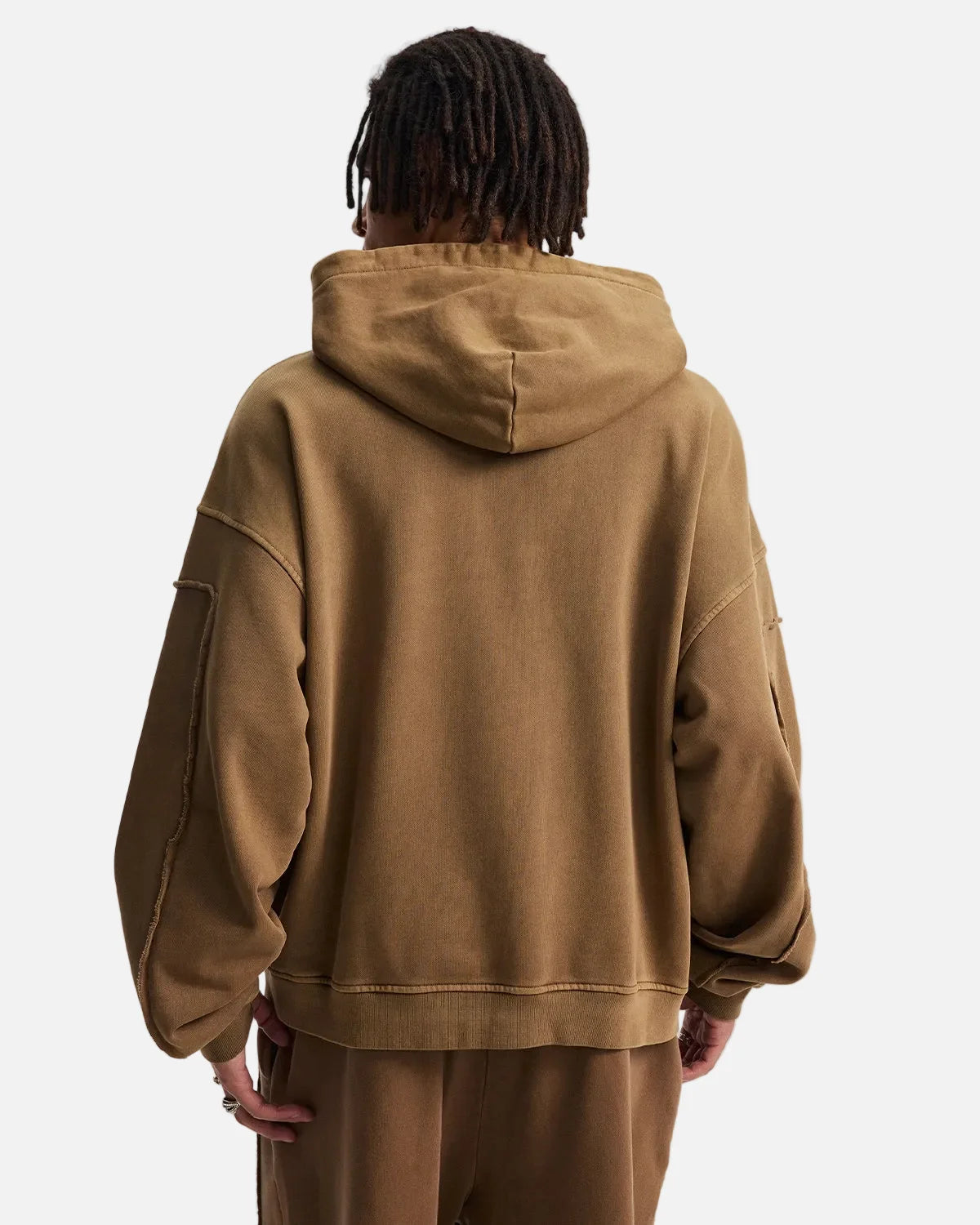 Omygoods Acid Wash Stitching Zip Up Hoodie