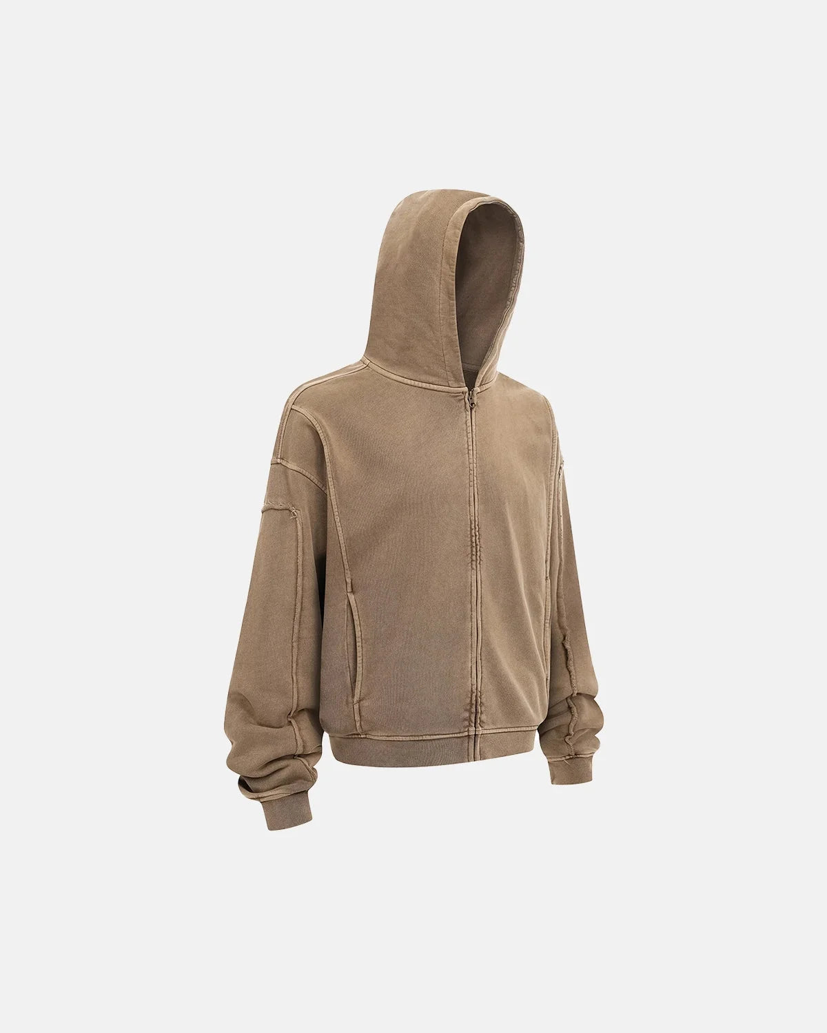 Omygoods Acid Wash Stitching Zip Up Hoodie