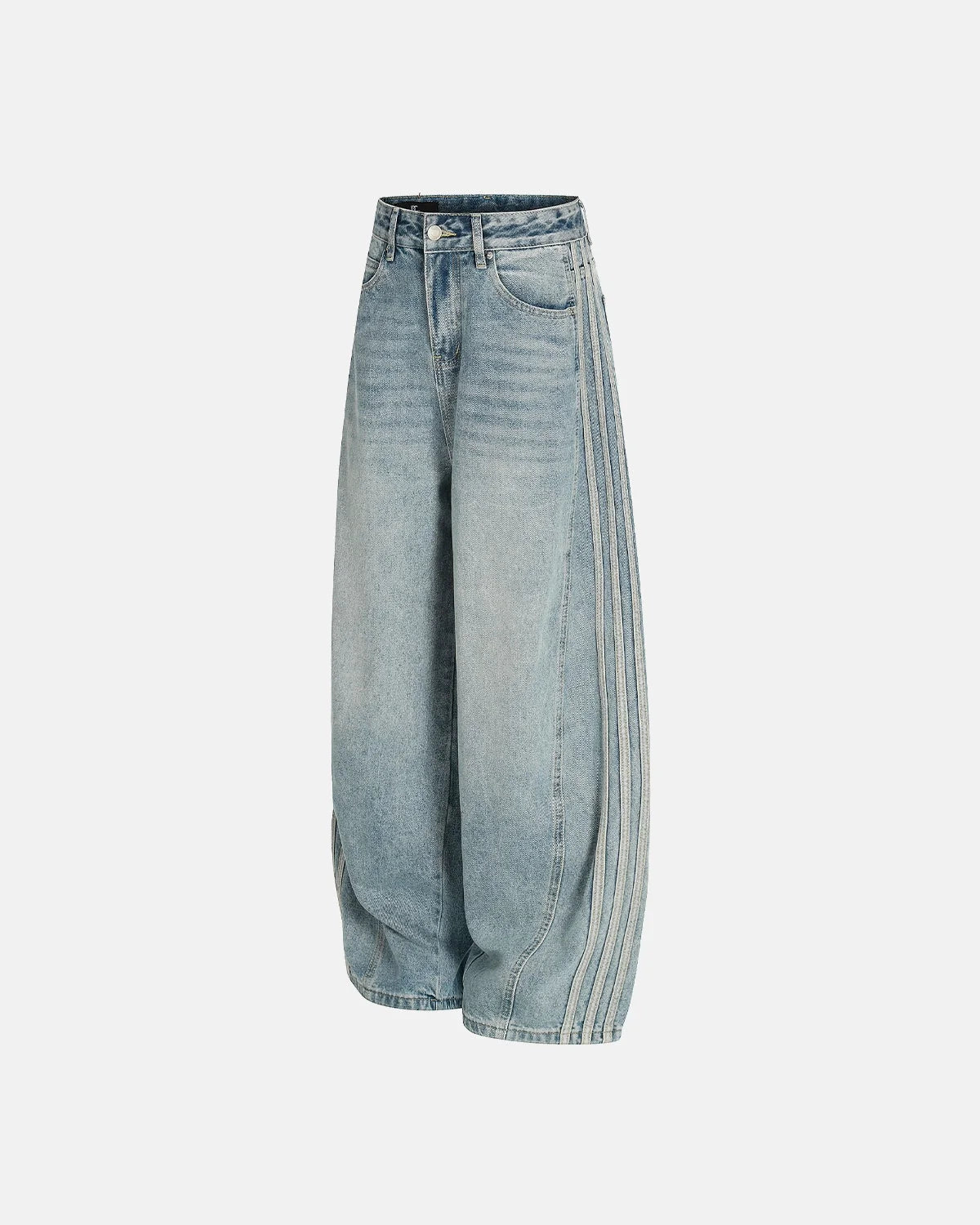 Omygoods Acid Wash Striped Side Baggy Jeans