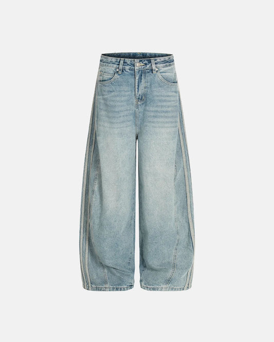 Omygoods Acid Wash Striped Side Baggy Jeans