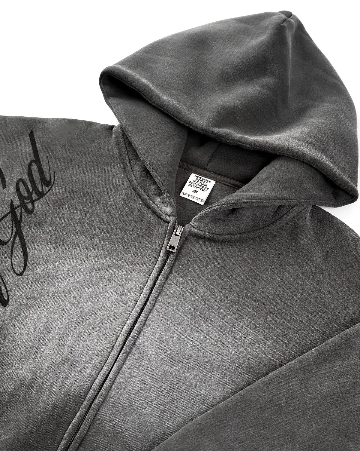 Omygoods Acid Wash Zip Up Hoodie