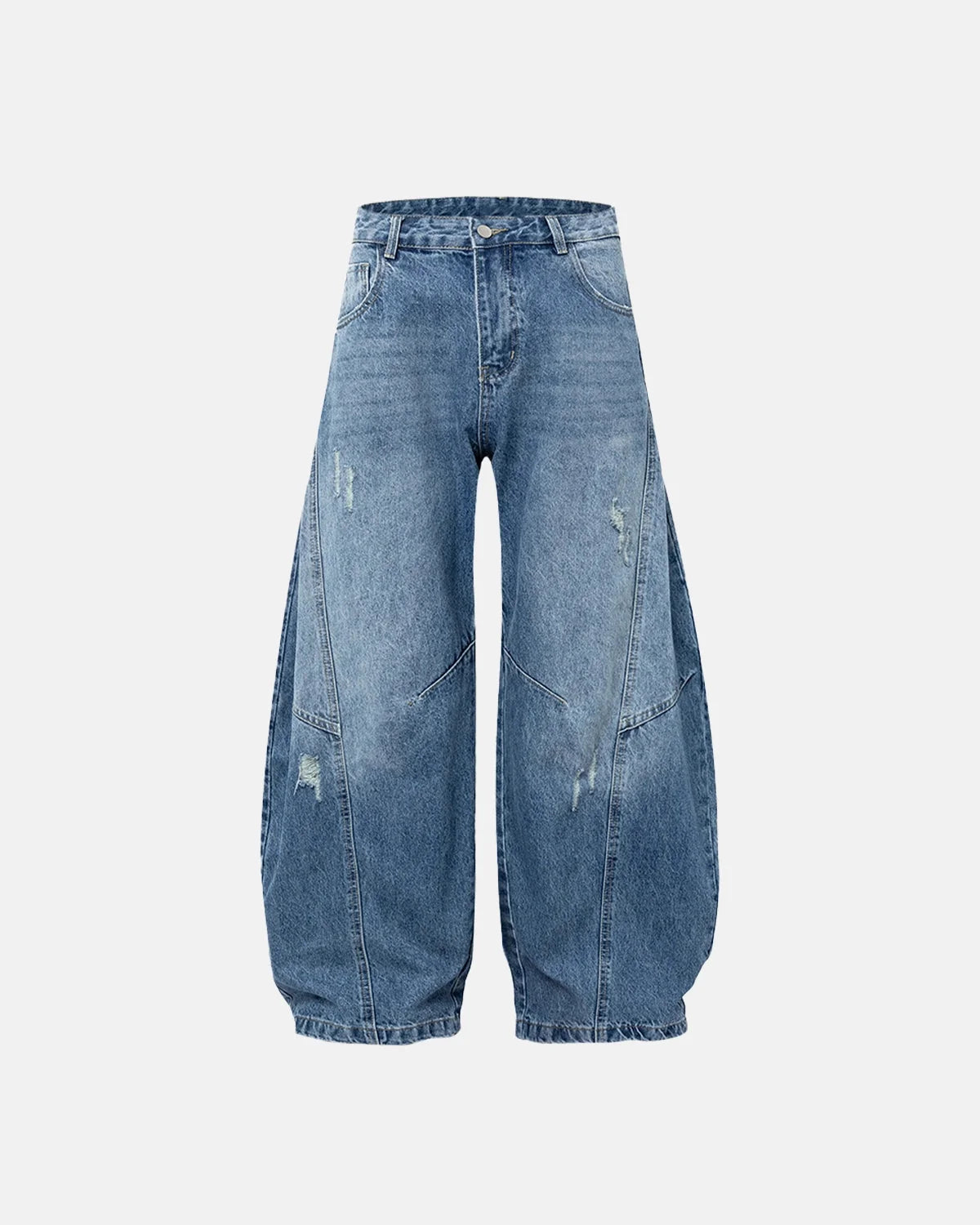 Omygoods Acid Washed Distressed Barrel Jeans