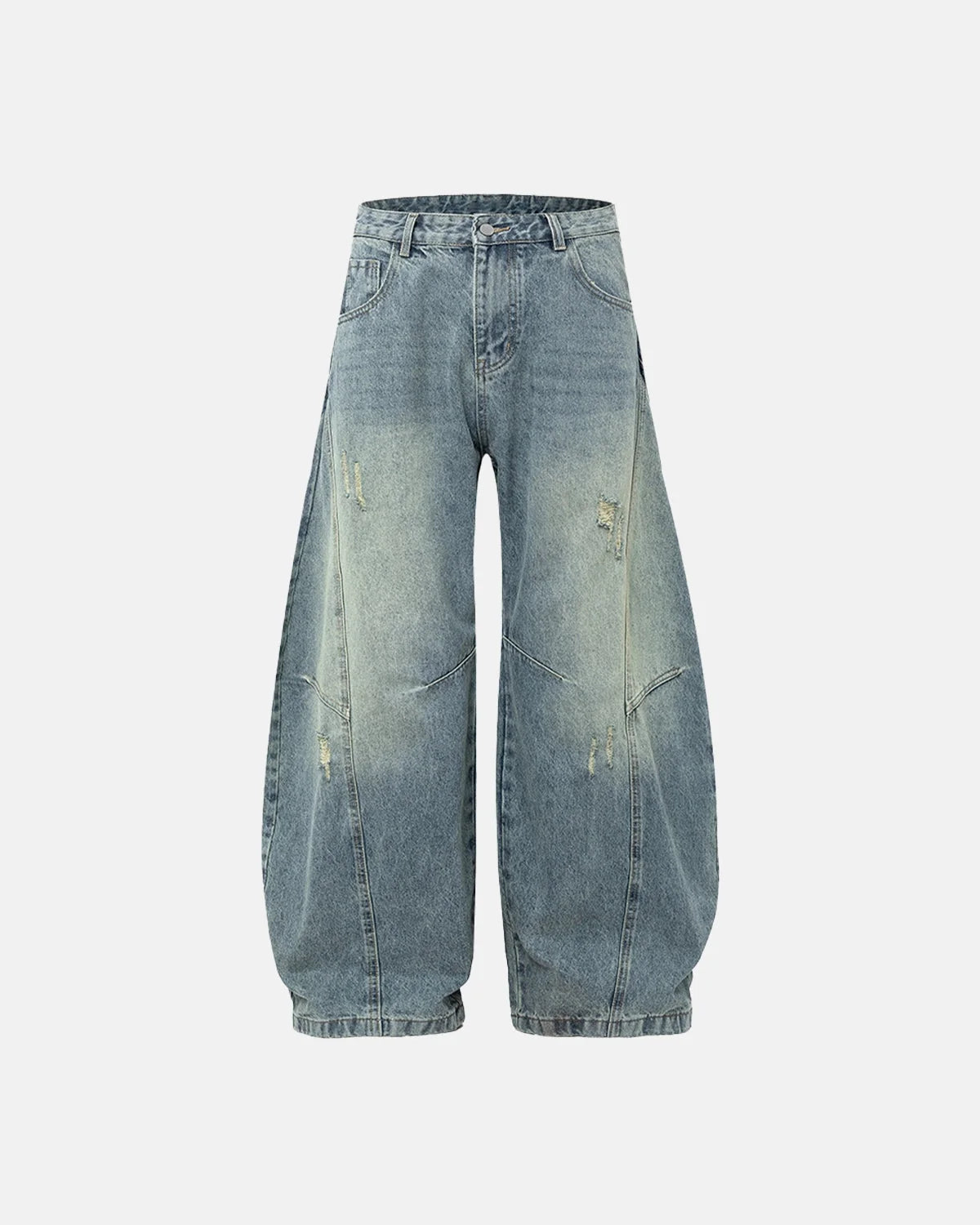 Omygoods Acid Washed Distressed Barrel Jeans