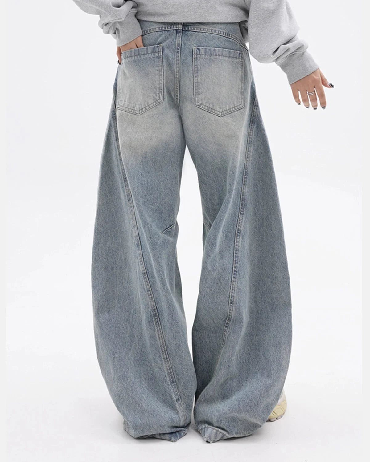 Omygoods Acid Washed Distressed Barrel Jeans