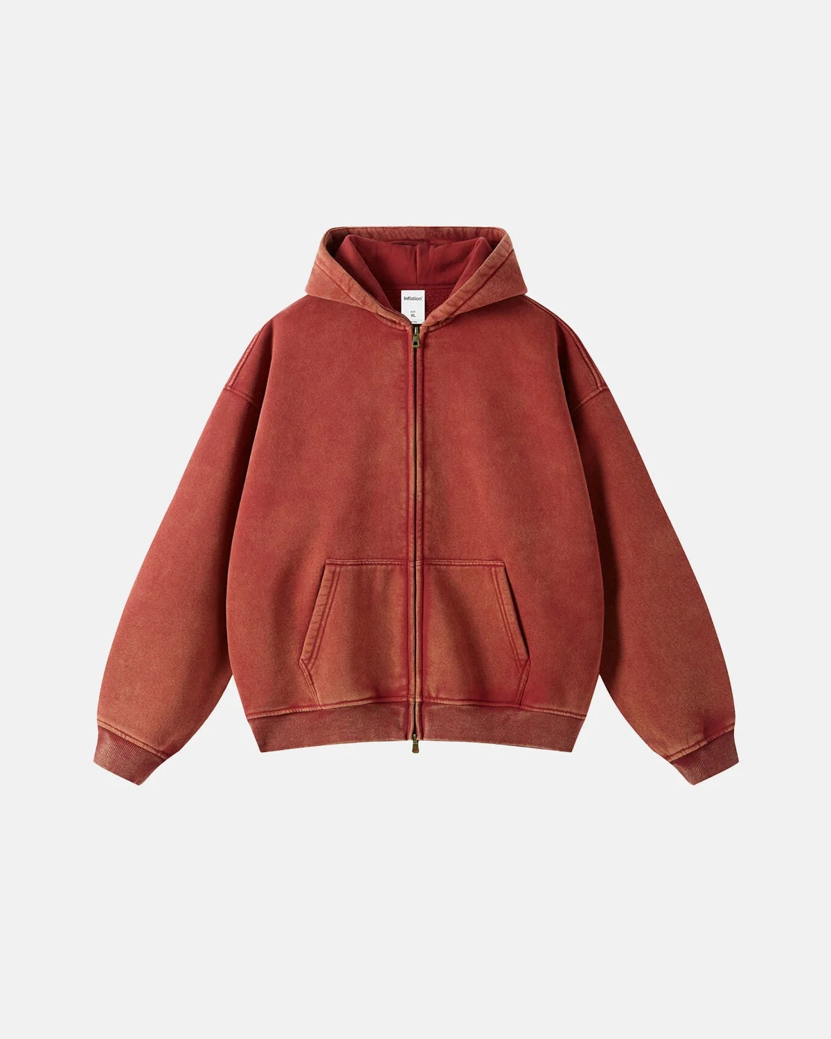 Omygoods Acid Washed Distressed Fleece Zip Up Hoodie
