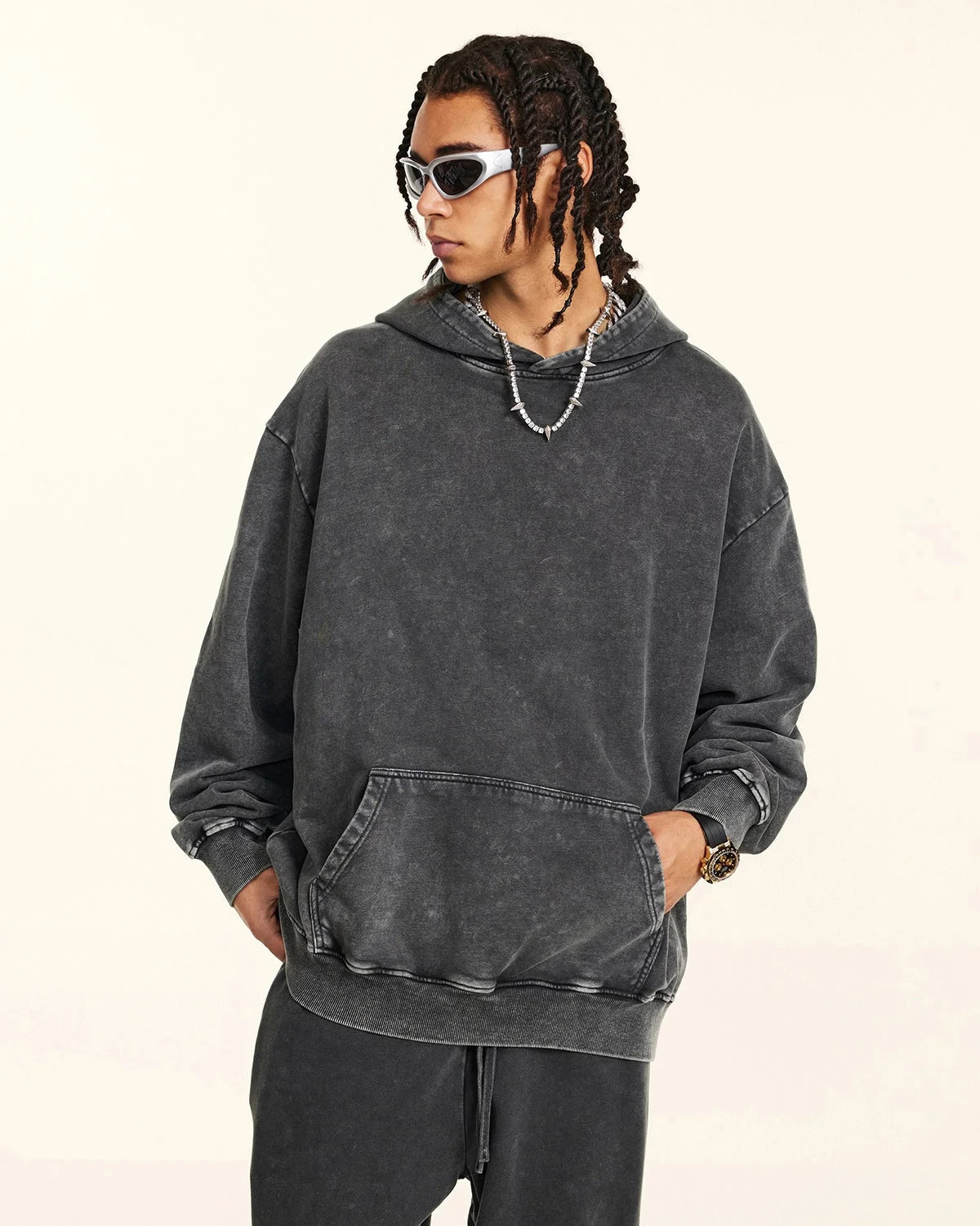 Omygoods Acid Washed French Terry Hoodie
