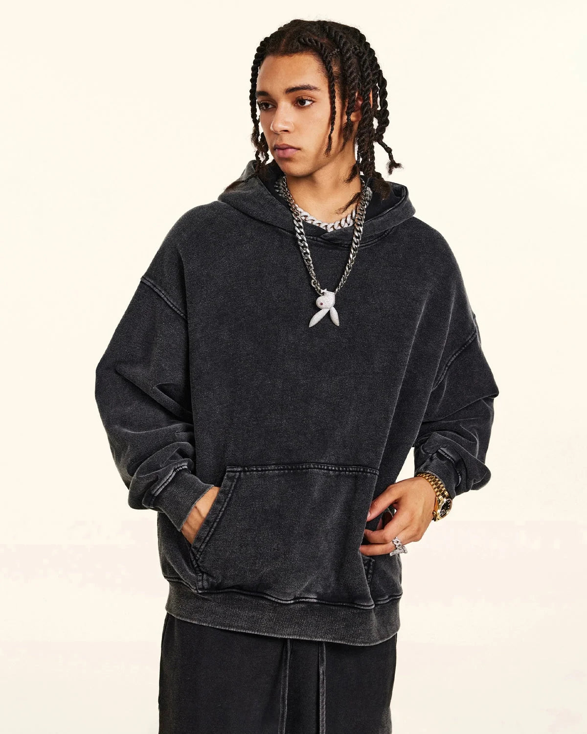 Omygoods Acid Washed French Terry Hoodie