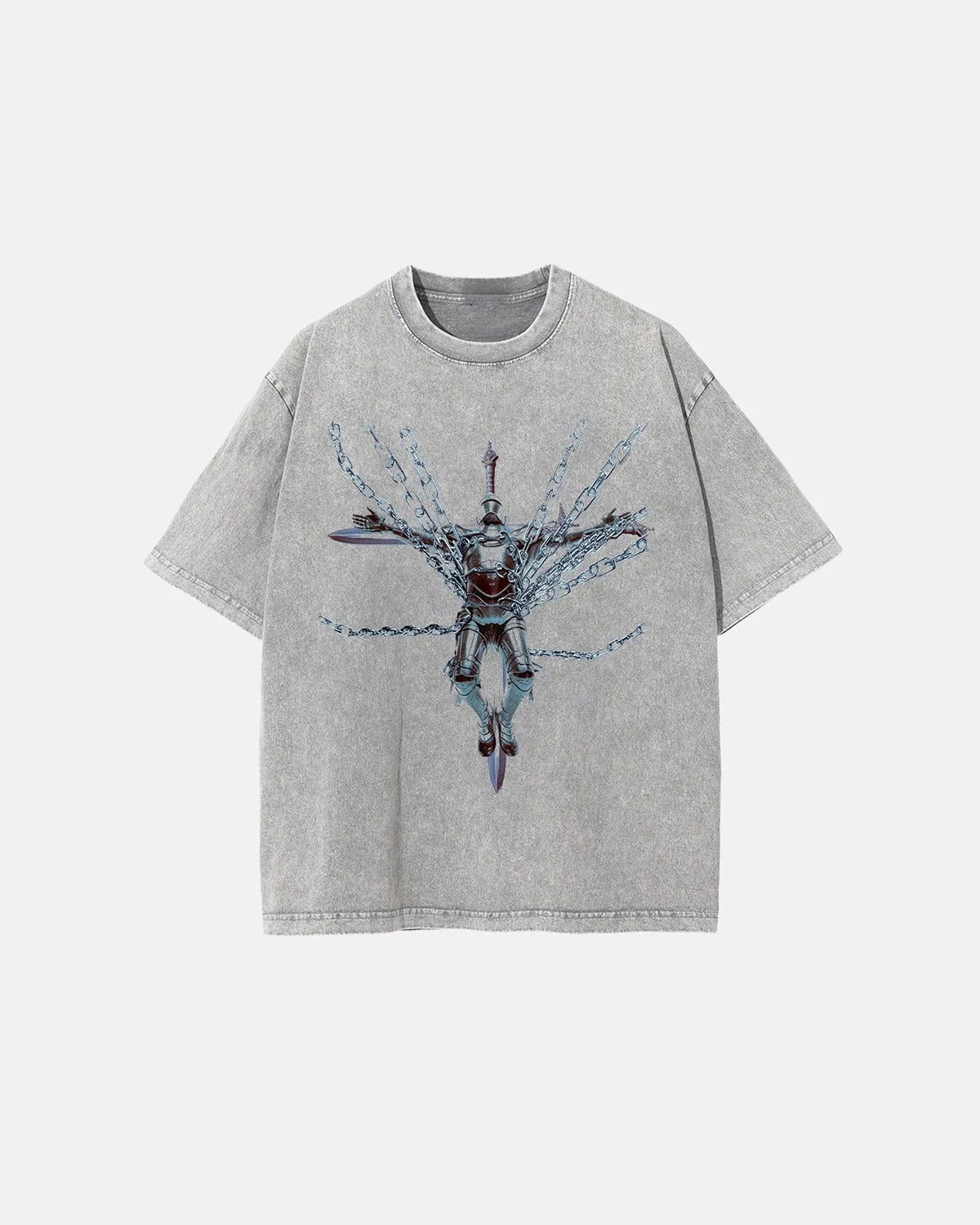 Omygoods Acid Washed Graphic Oversized T-Shirt