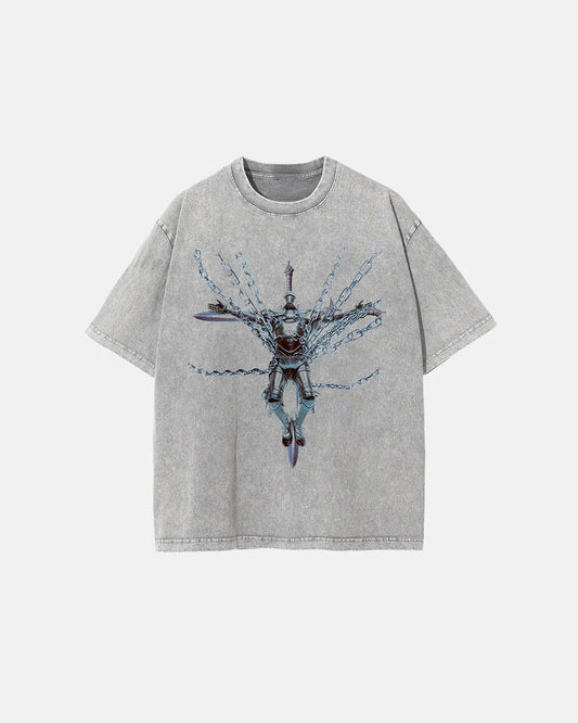 Omygoods Acid Washed Graphic Oversized T-Shirt