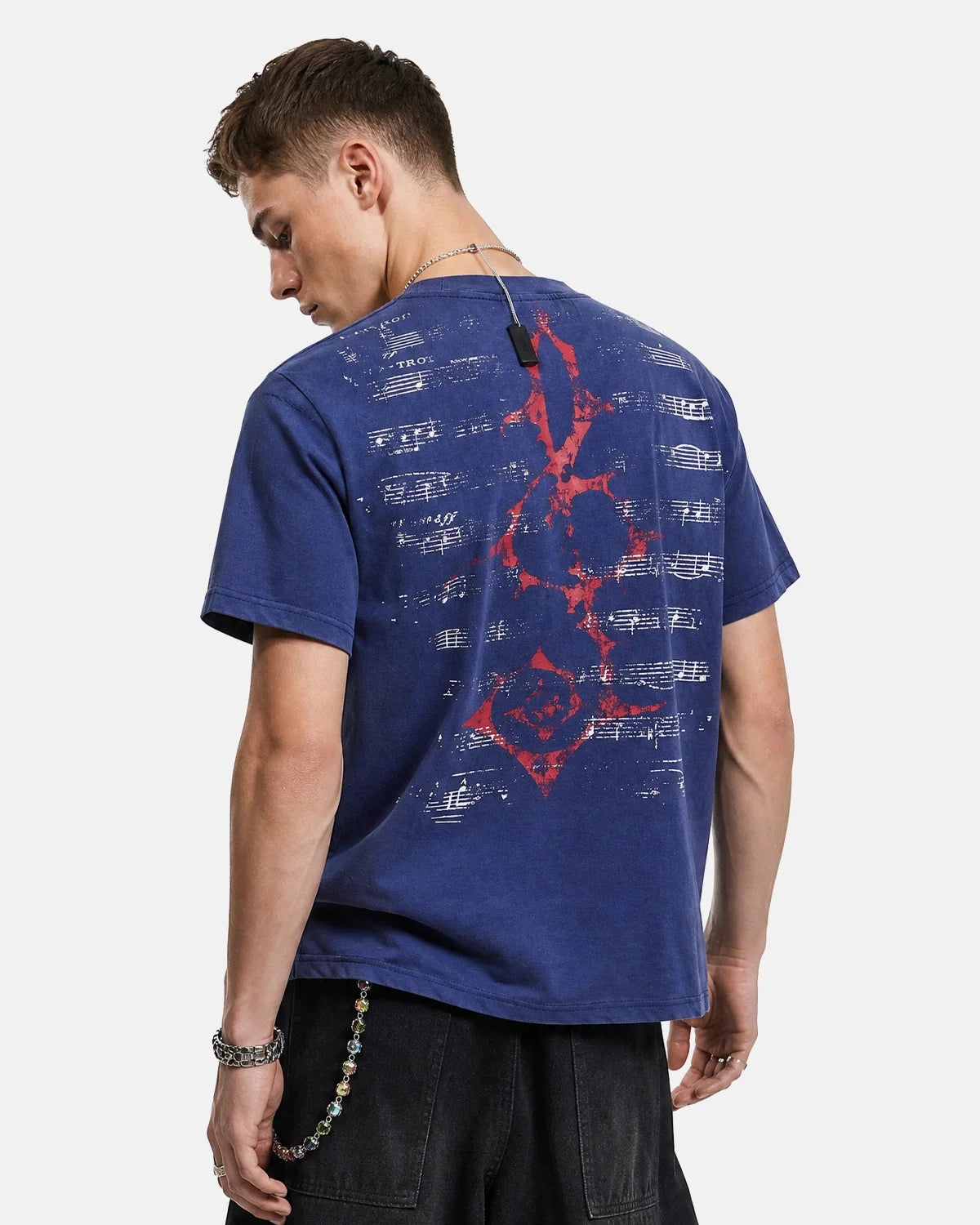 Omygoods Acid Washed Music Graphic T-Shirt