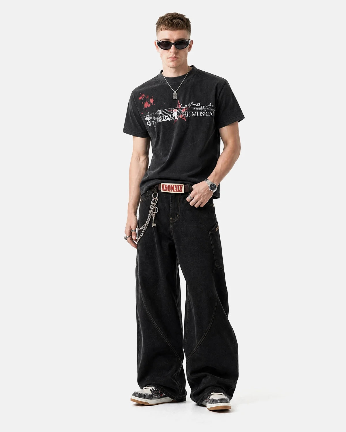 Omygoods Acid Washed Music Graphic T-Shirt