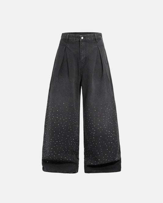 Omygoods Acid Washed Rhinestone Baggy Jeans