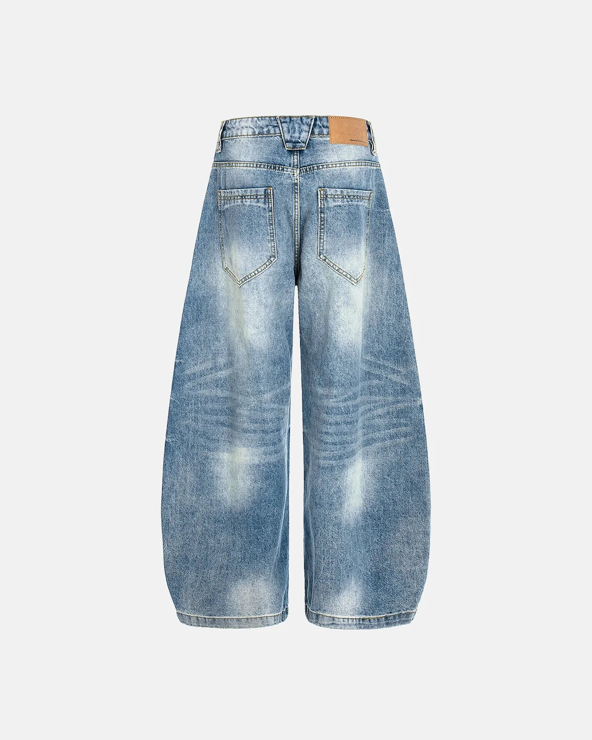 Omygoods Acid Washed Whisker Clasp Barrel Jeans